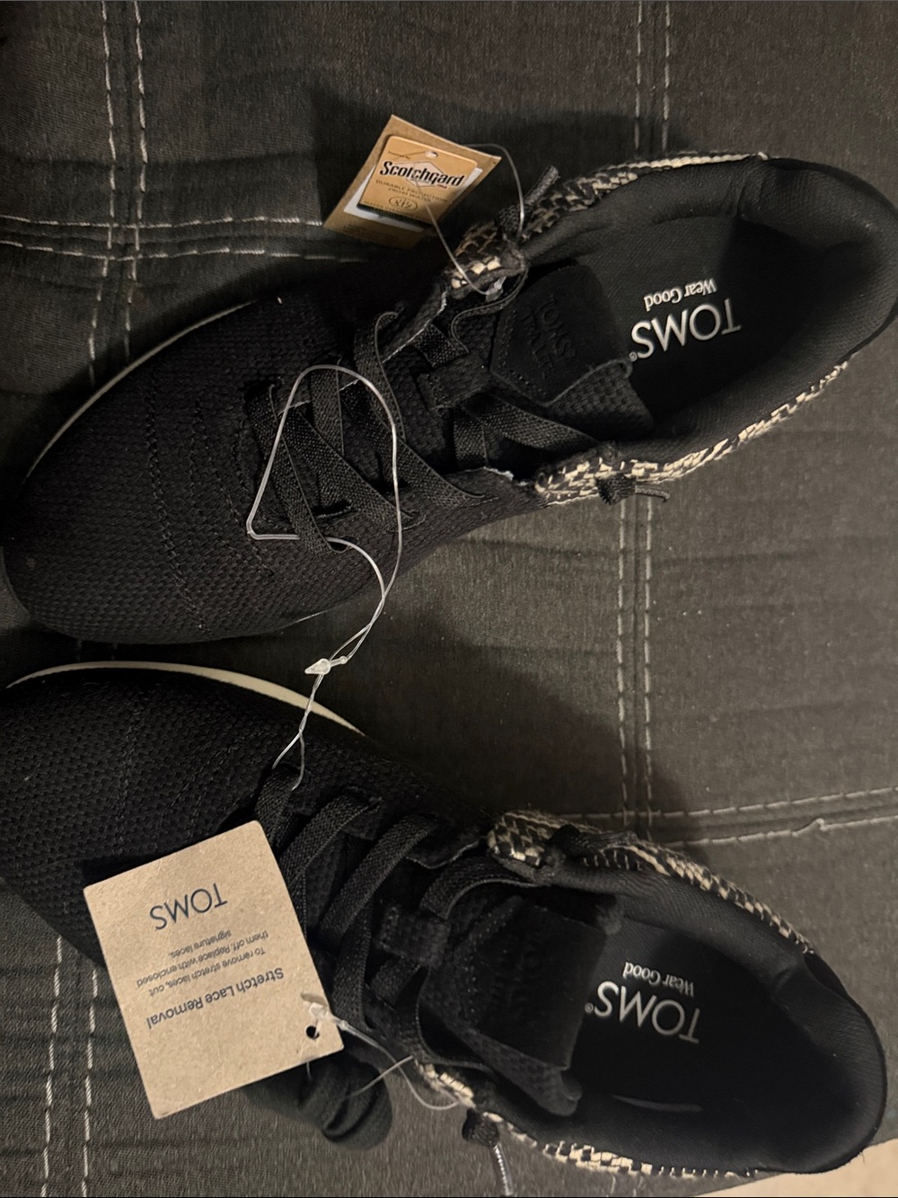 TOMS Women’s Black Knit Lace-Up Sneakers with White Soles